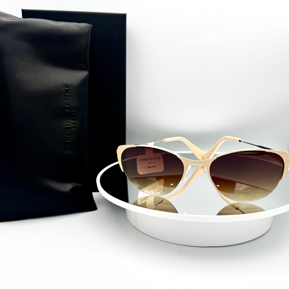 Carolina Lemke Cat Eye Sunglasses Gold Metal Frame Brown Gradient Lens CL3142-01